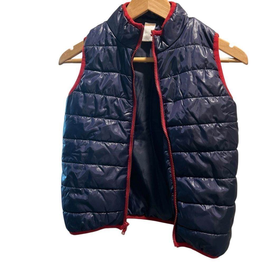 Gymboree Navy Blue Quilted Puffer Vest Red Trim Full Zip Size 5–6